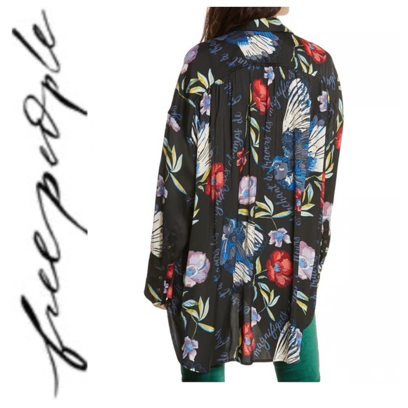 FREE PEOPLE SILKY NIGHTS FLORAL BLOUSE SMALL - Picture 3 of 15